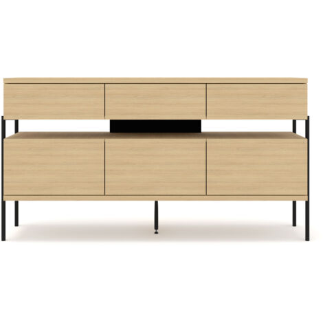Commode PUFFIN 154 cm – placage chêne naturel, livrée montée, style loft