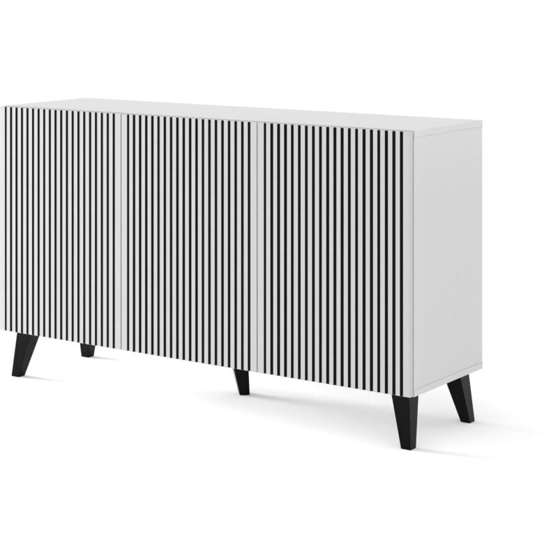 Commode Ravenna f 150 cm 3D blanc / noir pieds noirs