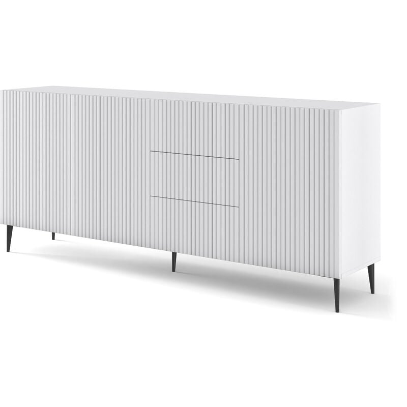 Commode ravenna b 200 cm 3D3S fraisé blanc mat + pieds