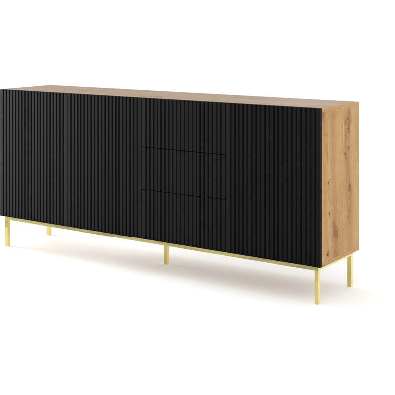 Bim Furniture - Commode ravenna b 200 cm 3D3S fraisé chêne artisanal / noir mat + cadre