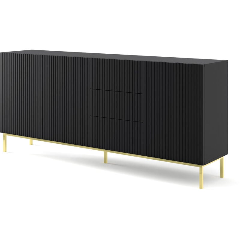 Commode ravenna b 200 cm 3D3S fraisé noir mat + cadre