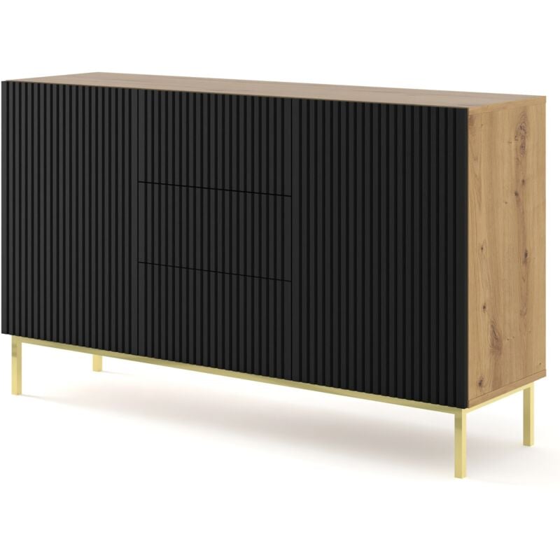 Commode ravenna b 150 cm 2D3S fraisé chêne artisanal / noir mat + cadre