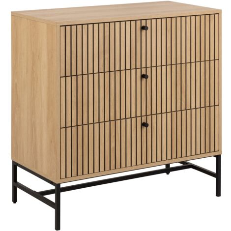 Commode rectangulaire 3 tiroirs effet tasseaux BAÏKAL