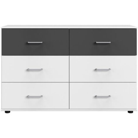 Commode RHODES 6 Tiroirs - Décor Blanc et gris - L130 x P41 x H83 cm