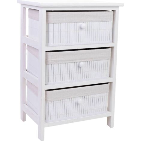 Commode romantique blanche avec tiroirs bambou et finition douce - blanc et bambou naturel