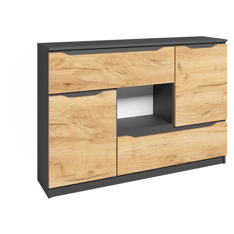 Commode avec tiroirs Ruben, Chêne de force doré, 120 x 84 cm avec tiroirs Vicco