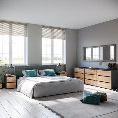 Vicco – Commode Ruben – Chêne doré/anthracite – 48x77.6cm – 2 tiroirs – Panneau de particules 16mm – Surface mélaminée