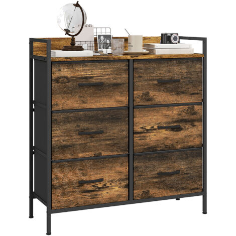 Commode rustique à six tiroirs en tissu，Brun rustique