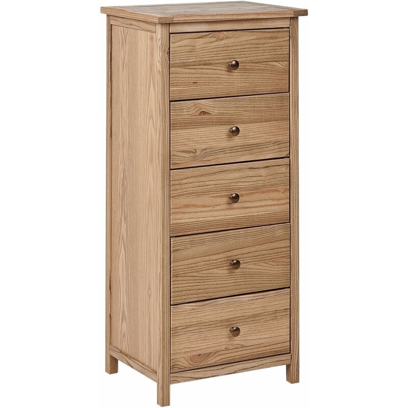Commode Rustique avec 5 Tiroirs Meubles de Rangement Armoire Bois Clair Salton