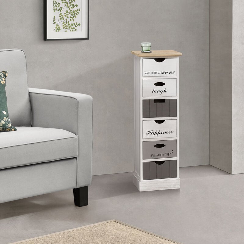 faire de tiroirs hauts avec design élégant avec 6 tiroirs décorés dans différentes couleurs taille : blanc / gris