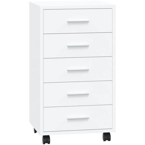 Commode Salon,Buffet,Armoire à tiroirs avec roulettes Blanc brillant Bois ingénierie -75042