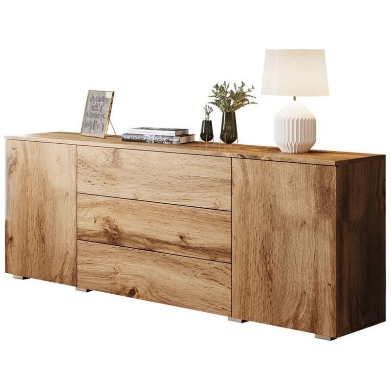 Commode Sarasota 129, Chêne wotan, Avec tiroirs et portes, Nombre de tiroirs: 0, 68x150x39cm