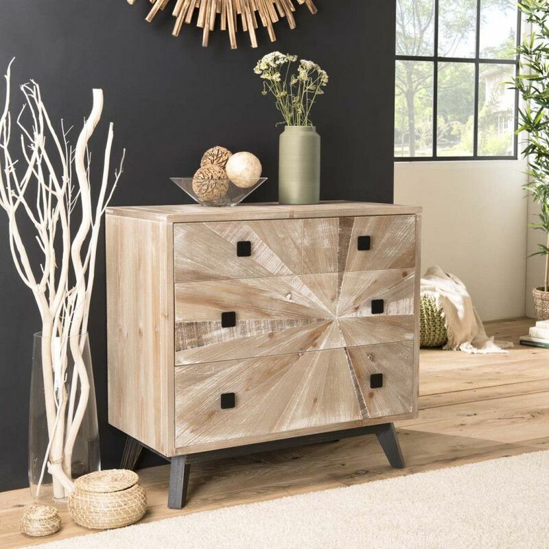 andro - commode beige scandi 4 tiroirs pieds noirs sapin - blanchie