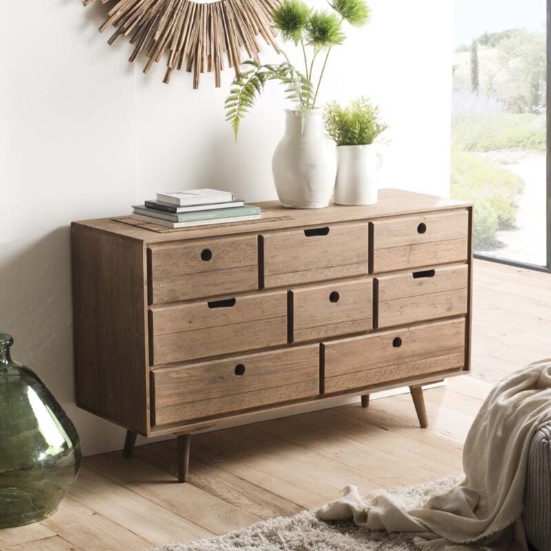 Andrew - Commode scandi bois marron 8 tiroirs Sapin