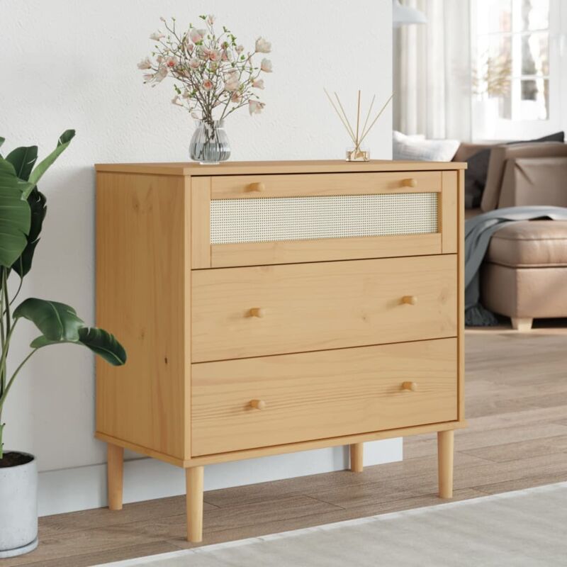 Vidaxl - Commode senja aspect de rotin marron bois de pin solide