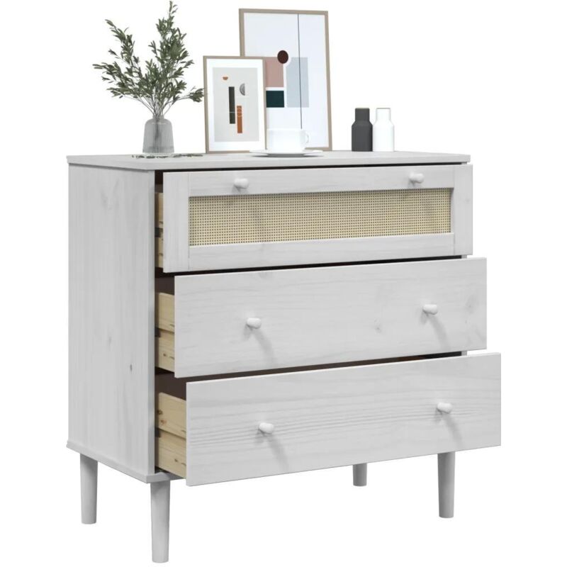 Commode senja aspect de rotin blanc bois de pin solide