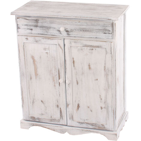 Commode shabby vintage 66x33x78cm – Bois de paulownia – Tiroirs 55,5x24,5x7,5cm – Tablette 58x27x26,5cm – Meuble chic unique