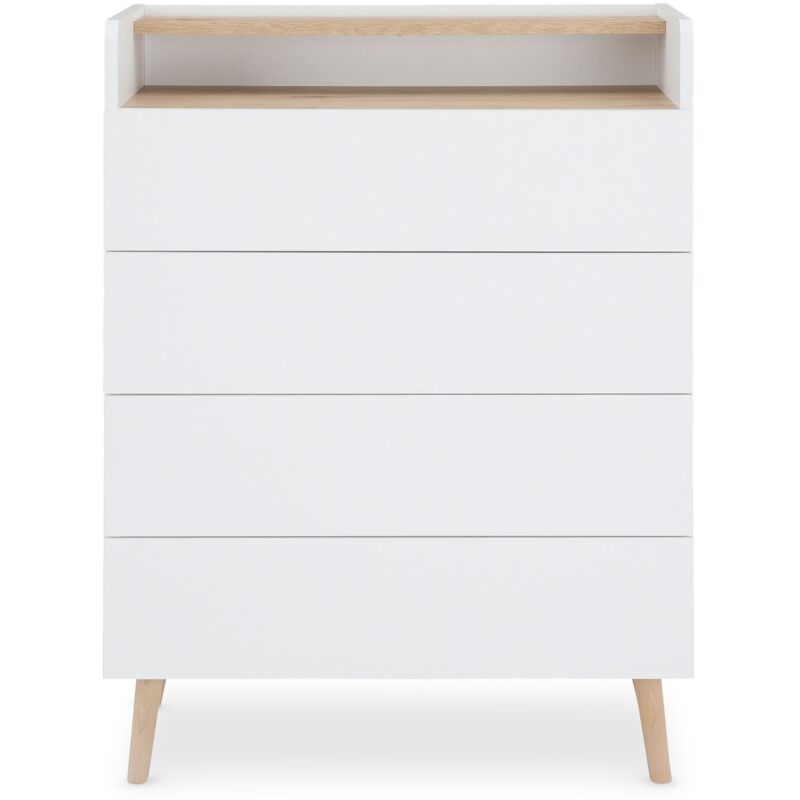 Commode skandi style scandinave en bois avec 4 tiroirs et 1 niche lasuré blanc