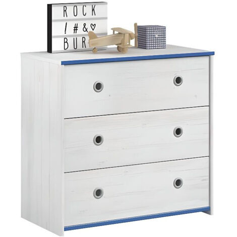 Commode Smiley 79cm à 3 tiroirs - blanc/rose ou blanc/bleu