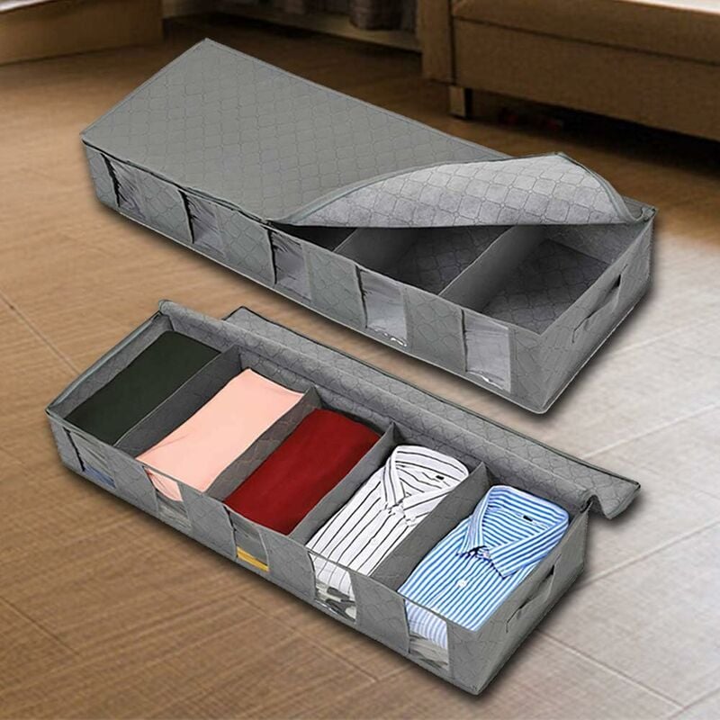 Commode sous lit 2 pièces, sac de rangement sous lit rangement vêtements 97x33x15cm, gris Fei Yu