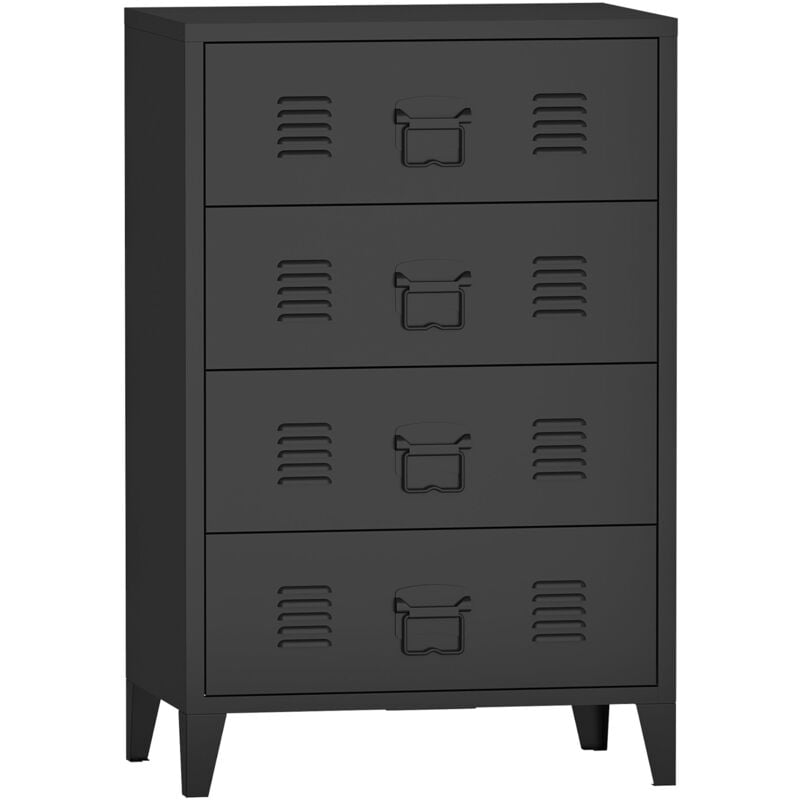 Commode stylée meuble de rangement pratique métallique avec 4 tiroirs acier 92 x 80 x 40 cm noir