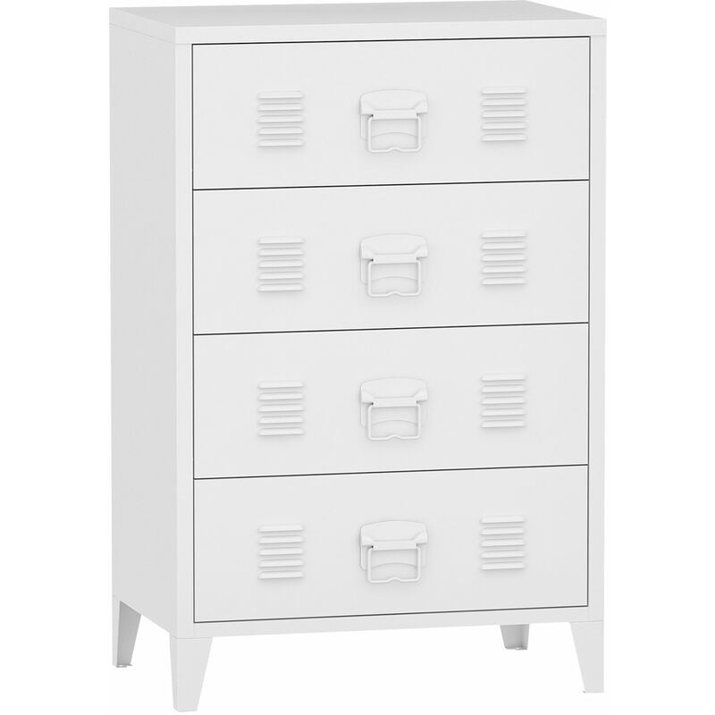 Commode stylée meuble de rangement pratique métallique hämeenlinna avec 4 tiroirs acier 92 x 80 x 40 cm blanc