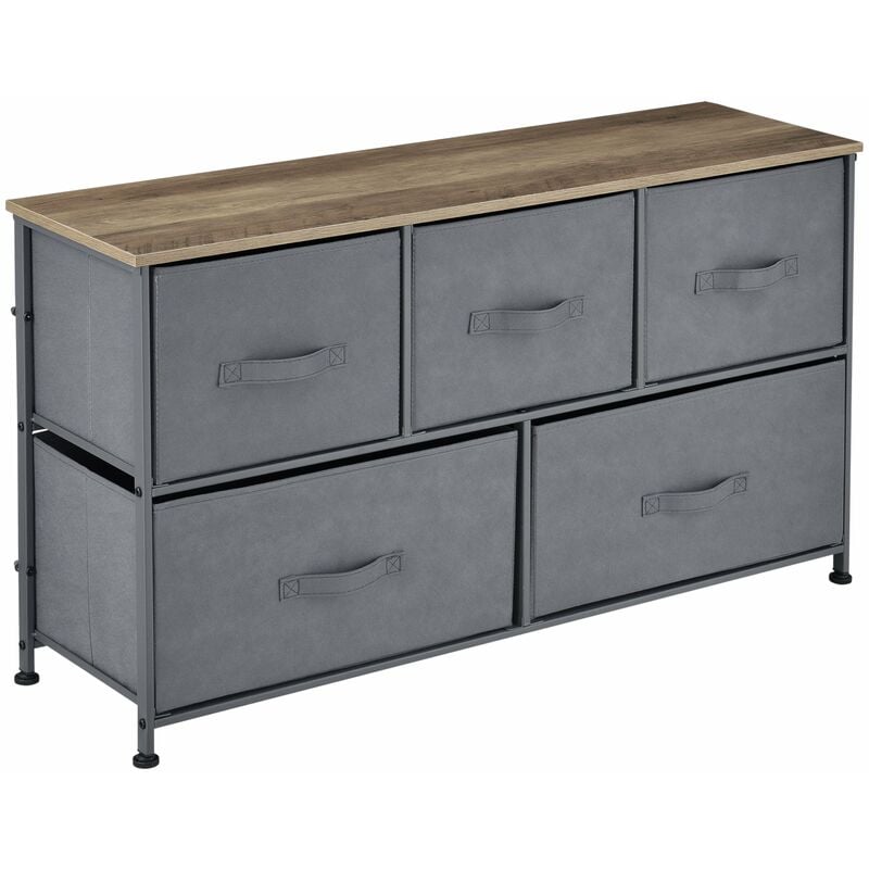 Commode stylée meuble de rangement pratique meuble de rangement avec 5 tiroirs en non-tissé 55 x 100 x 29 cm