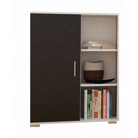 Commode sur pied 6 étagères noir et blanc 80 cm