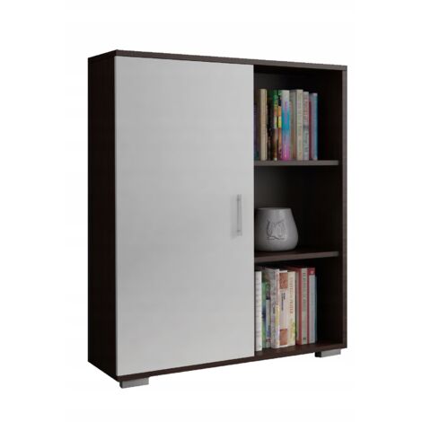 Commode sur pied 6 étagères WENGE BLANC 80 CM