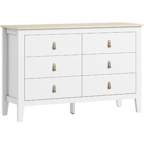 Commode sur pieds 6 tiroirs HUNTER effet bois clair et blanc