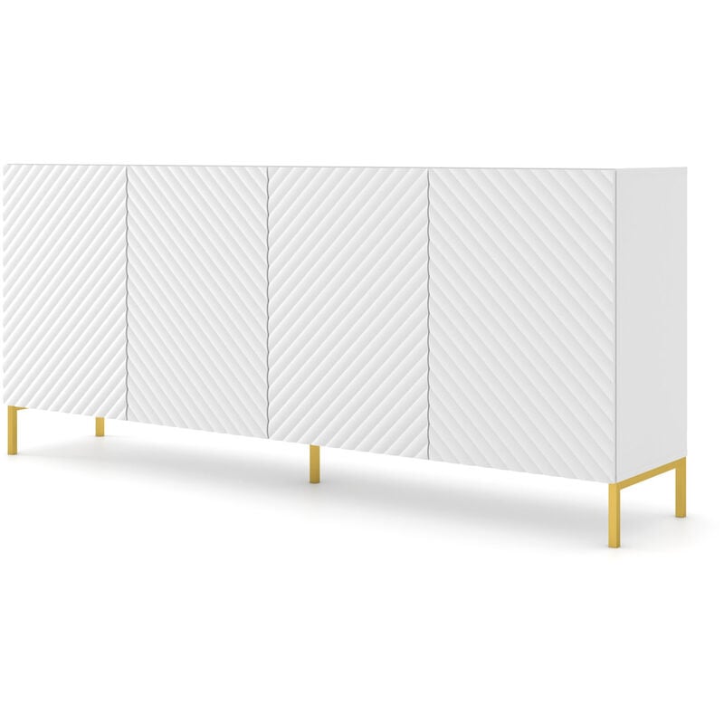 Commode surf 200 cm 4D fraisé blanc mat + pieds