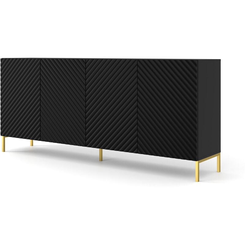 Commode surf 200 cm 4D fraisé noir mat + pieds