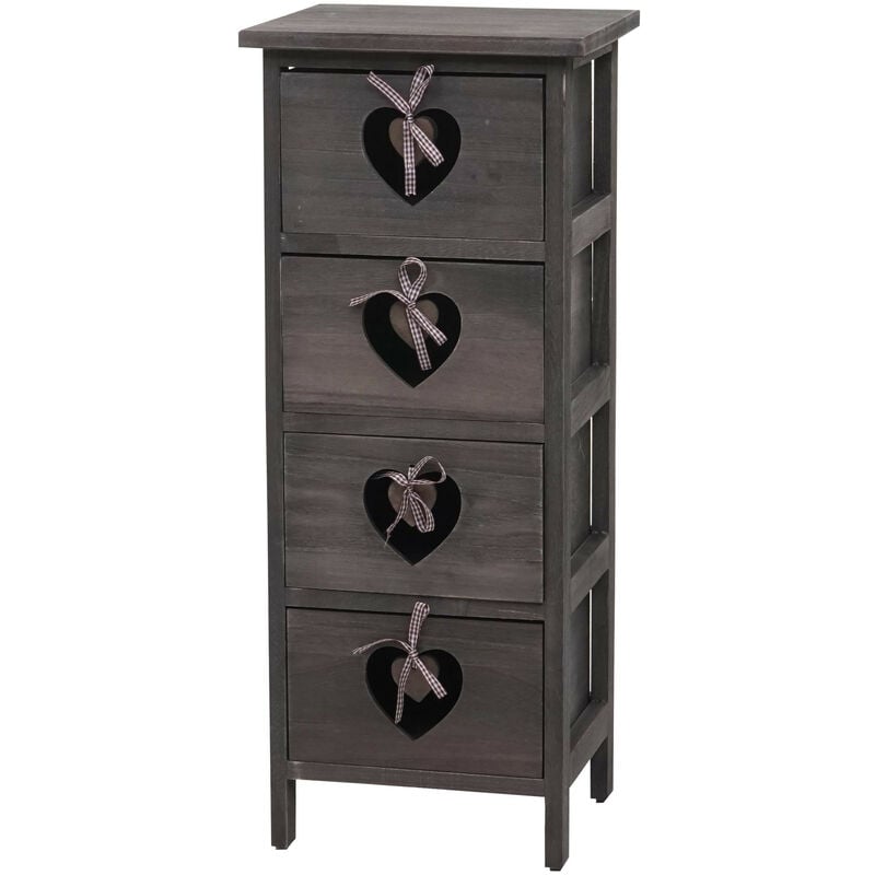 Commode Forli - armoire à tiroirs - 4 tiroirs avec cœurs 70x29x25cm - look shabby - vintage - gris-brun