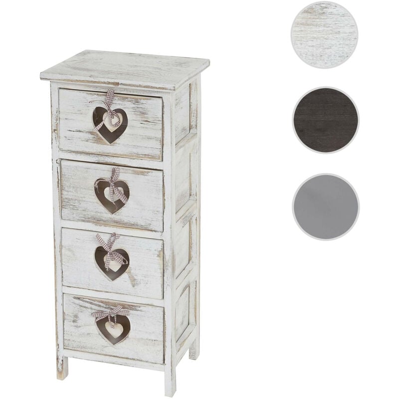 Commode Forli - armoire à tiroirs - 4 tiroirs avec cœurs 70x29x25cm - look shabby - vintage - gris-bleu