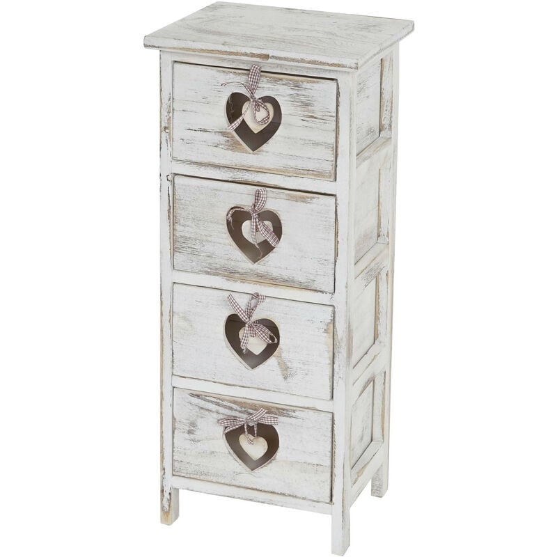 Commode / table d'appoint Forli / armoire, 4 tiroirs, 70x29x25cm, shabby, vintage, blanc