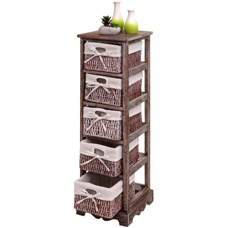 Commode / étagère 5 paniers, 25x28x90cm, shabby, vintage, marron