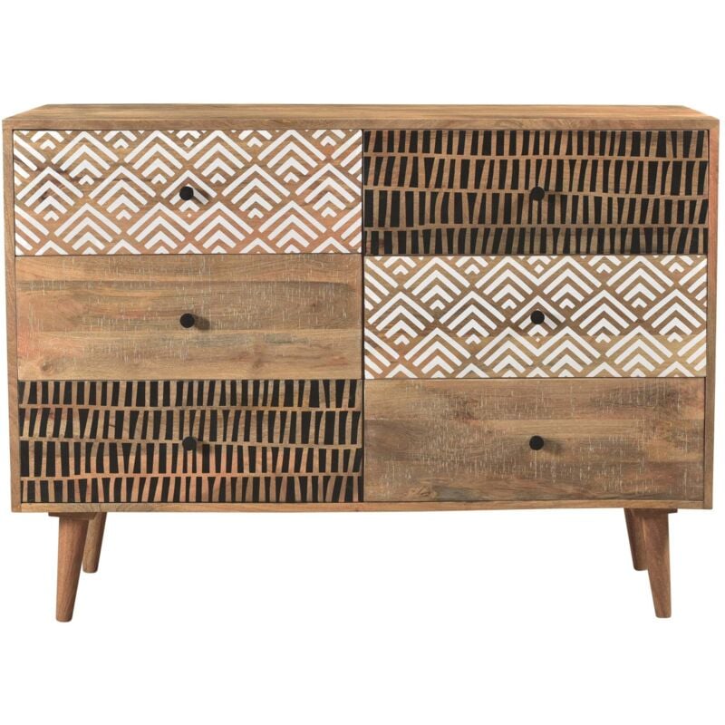Commode en bois 6 tiroirs à motifs - tali