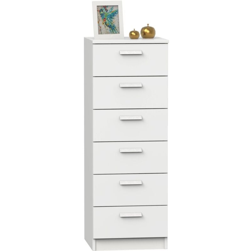 Commode 6 tiroirs Teb chambre double moderne couleur blanche 110x40x40 cm (White)