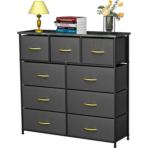 Commode Tiroirs, Commode Tissu avec 5 Tiroirs, Grande Tour de Rangement, Unité de Rangement avec Dessus Bois Poignée Facile Tirer pour Placards, Salon, Chambre d'enfant, Couloir(Gris Noir)
