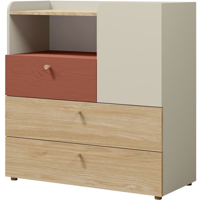 Commode Domcali 109, Coral + Chêne, Avec tiroirs et portes, Nombre de tiroirs: 0, 93x90x40cm