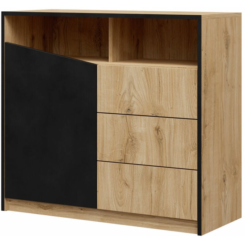Commode Tenreme 103, Chêne + Noir, Avec tiroirs et portes, Nombre de tiroirs: 0, 91x100x41cm