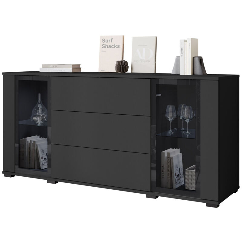 Commode Torcame 101, Noir, Avec tiroirs et portes, Nombre de tiroirs: 0, 70x150x40cm