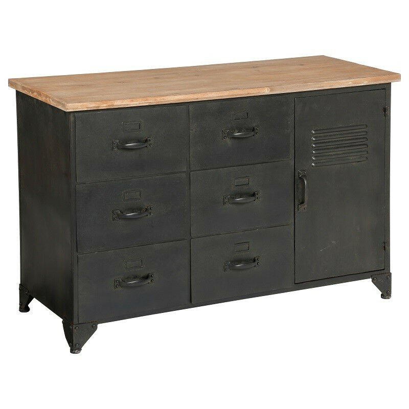 Commode métal et bois Cierna Noir - Noir et naturel - Atmosphera