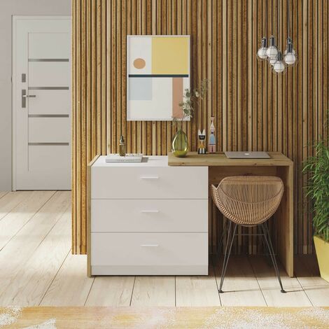 N.D. CALICOSY - Commode 3 tiroirs avec bureau extensible L81 à 130 cm - KOMMO