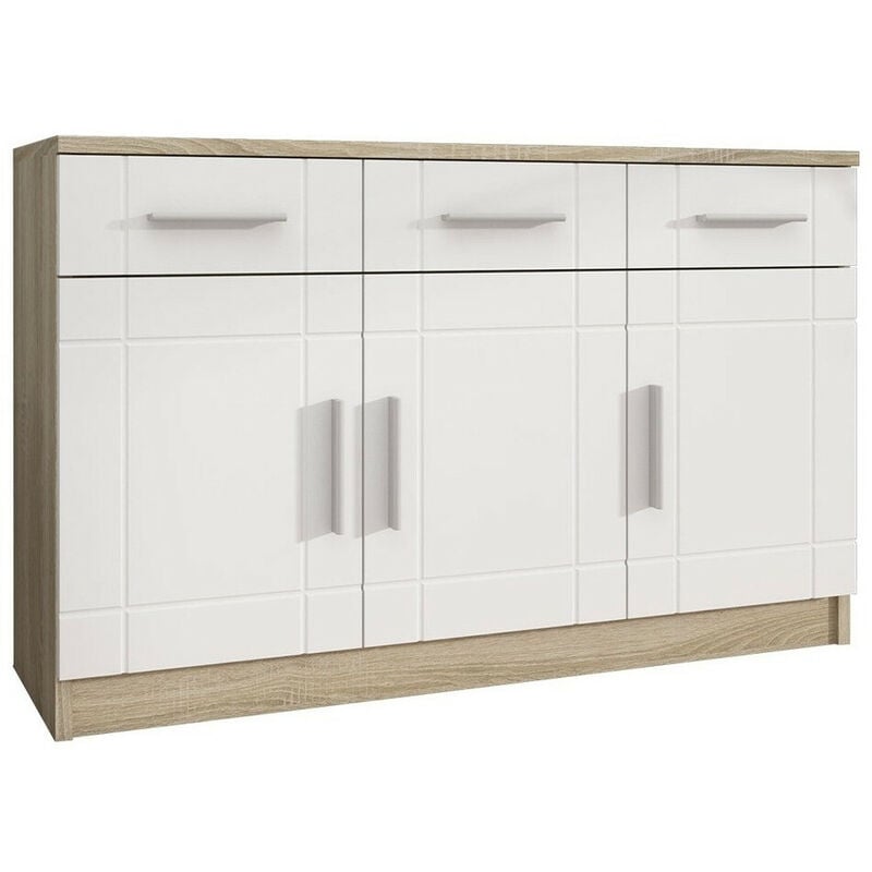 Commode Tucson 145, Sonoma chêne + Blanc, Avec tiroirs et portes, Nombre de tiroirs: 0, 70x103x37cm