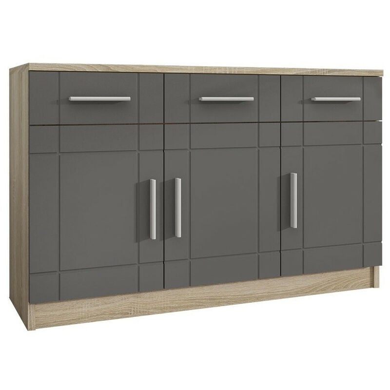 Commode Tucson 145, Sonoma chêne + Graphite, Avec tiroirs et portes, Nombre de tiroirs: 0, 70x103x37cm