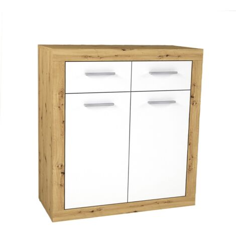 Commode Turbo 2 portes &amp 2 tiroirs - chêne vieilli/blanc