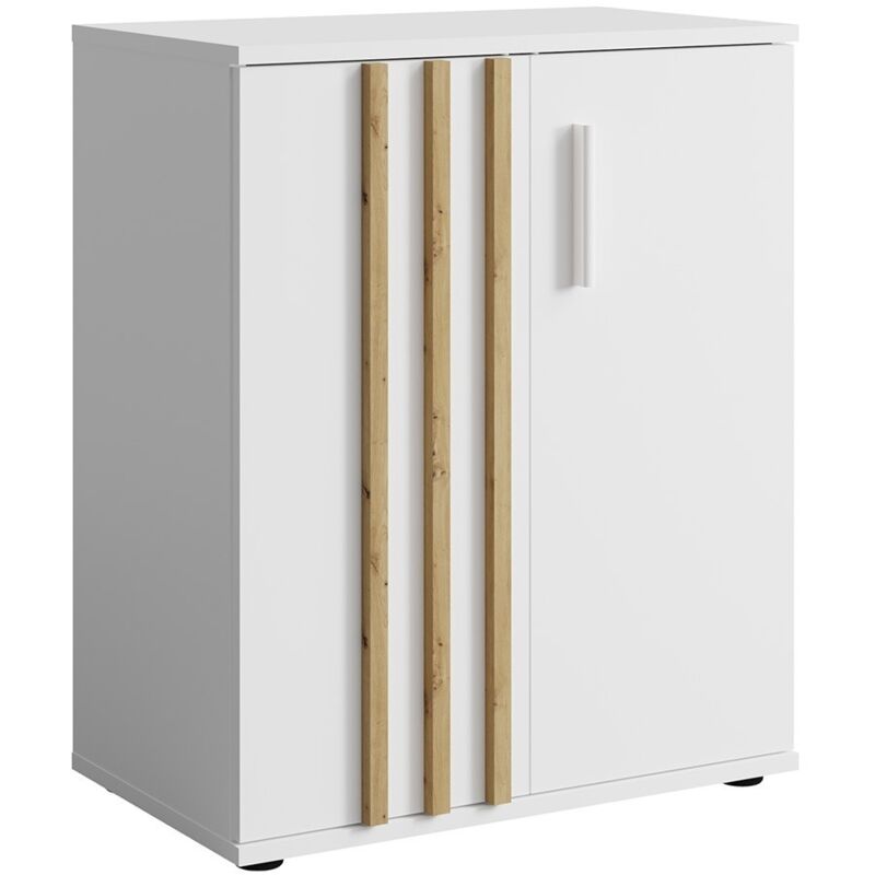 Commode varia - 2 Portes - Design moderne coloris blanc et chêne artisan