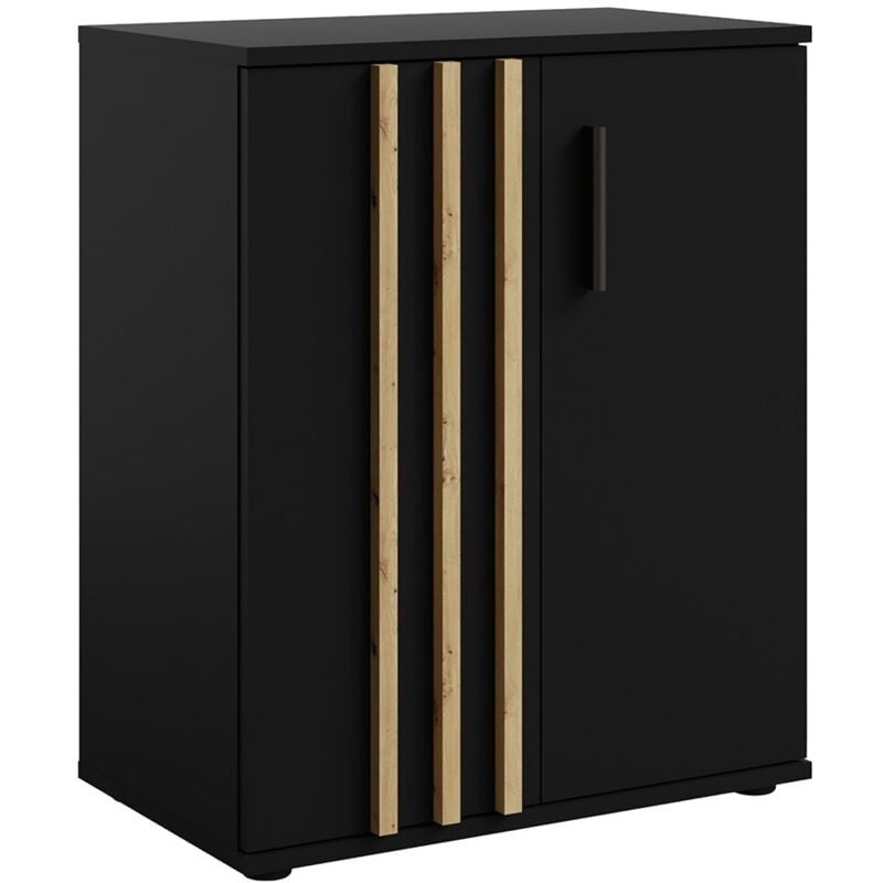 Commode varia - 2 Portes - Design moderne en noir et chêne artisan