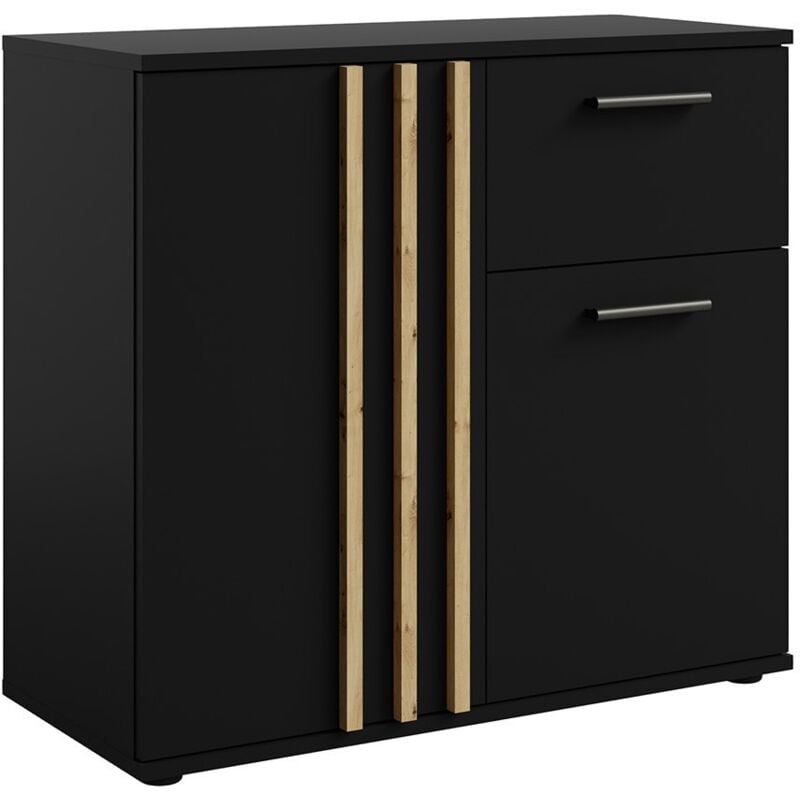 Commode varia - 2 portes et 1 tiroir - Design moderne coloris noir et chêne artisan
